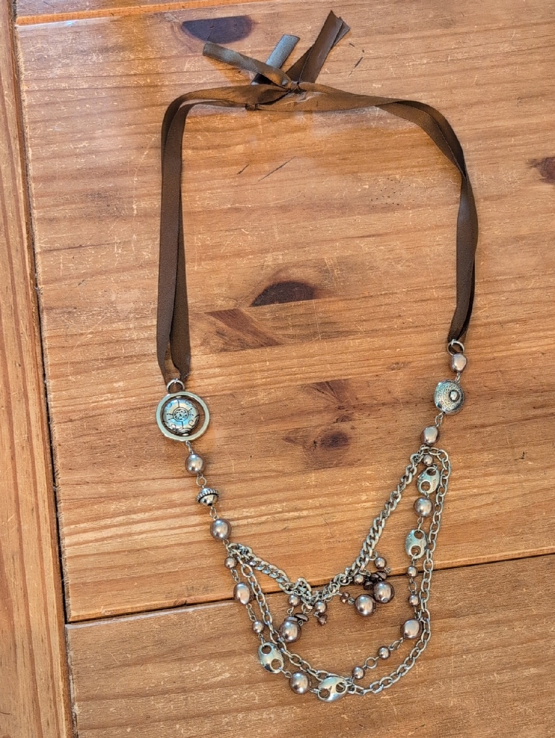 Paparazzi "All The Trimmings" Metallic/Light Brown Bead Necklace, Approx. 36"